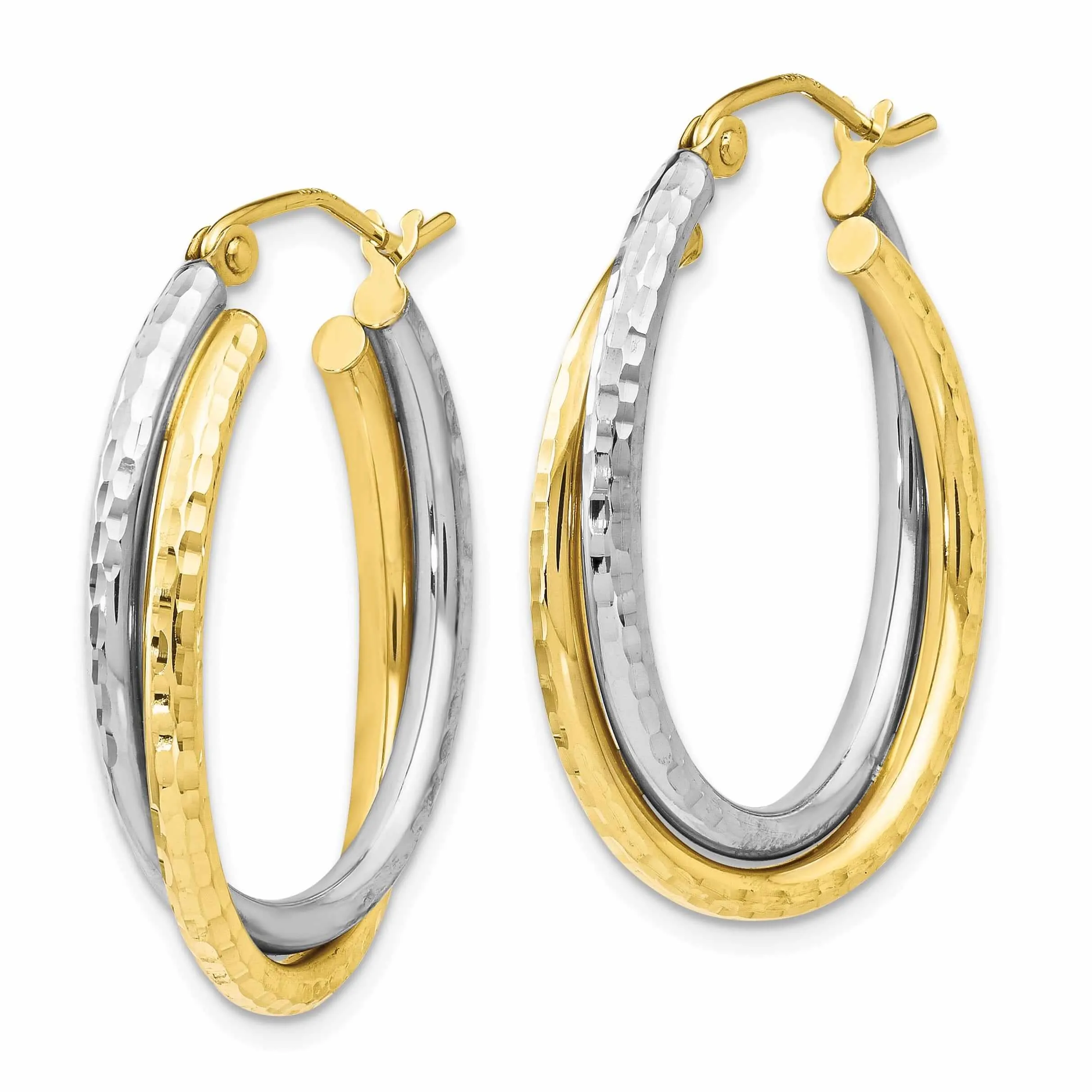 10kt Two Tone Gold Textured Hinged Hoop Earrings