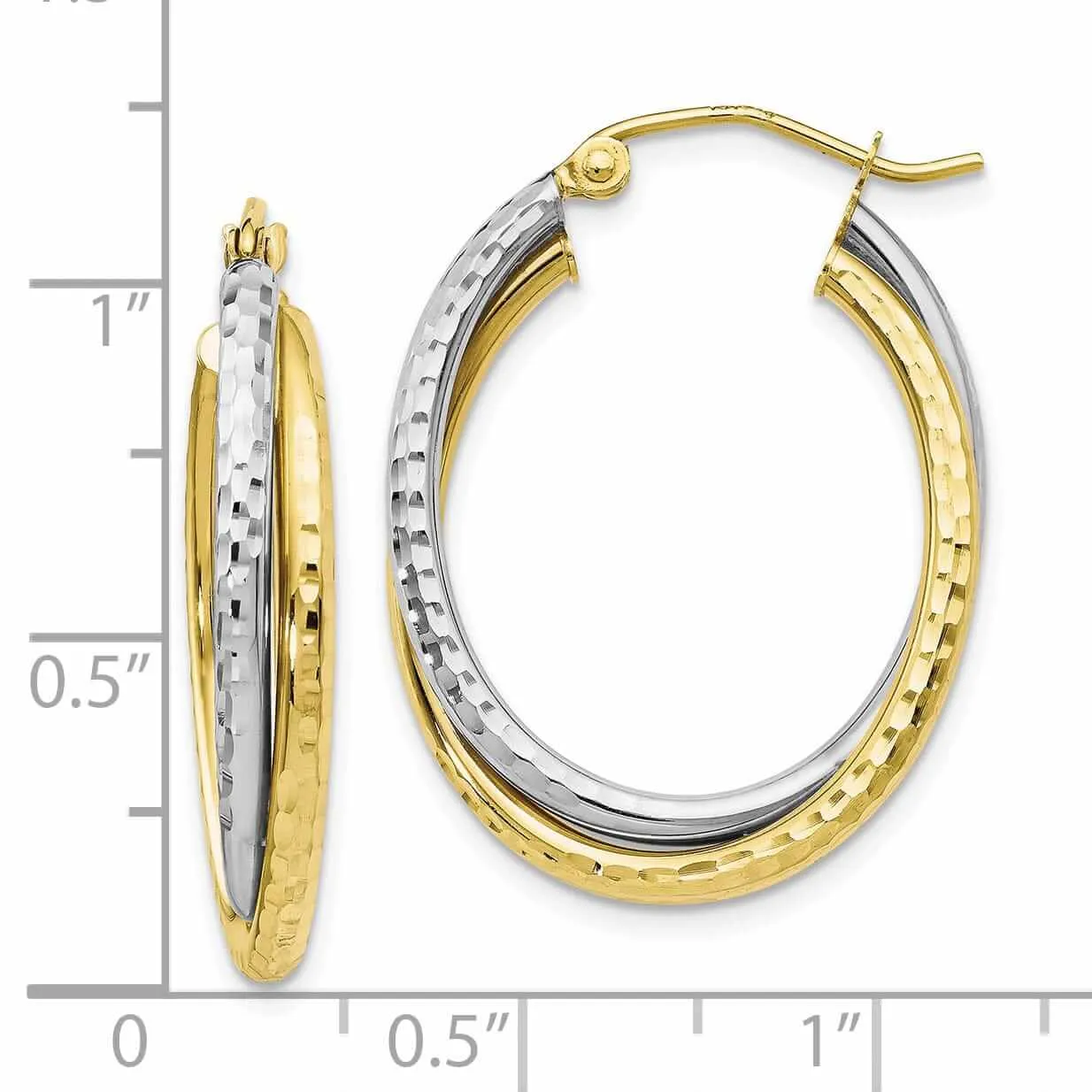 10kt Two Tone Gold Textured Hinged Hoop Earrings