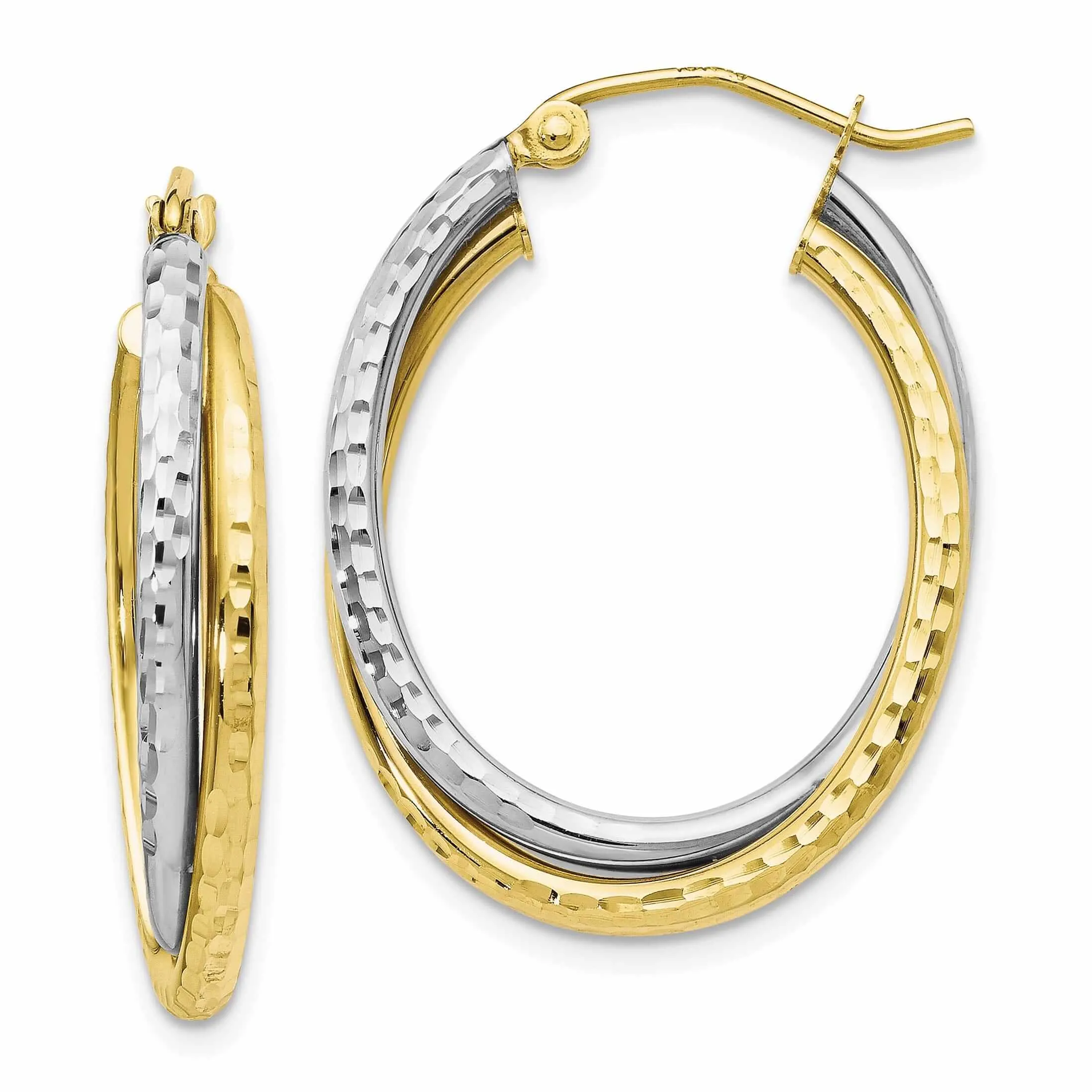 10kt Two Tone Gold Textured Hinged Hoop Earrings