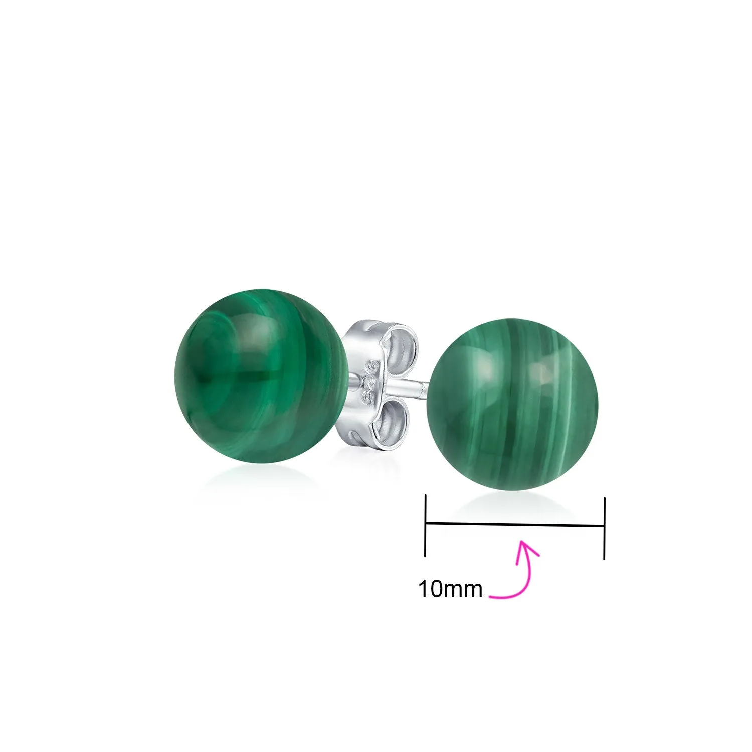 10MM Natural Gemstone Drop Ball Earrings  Sterling Silver - Birthstone Variety