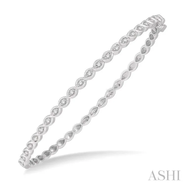 1/3 ctw Marquise Mount Round Cut Diamond Stackable Bangle in 14K White Gold