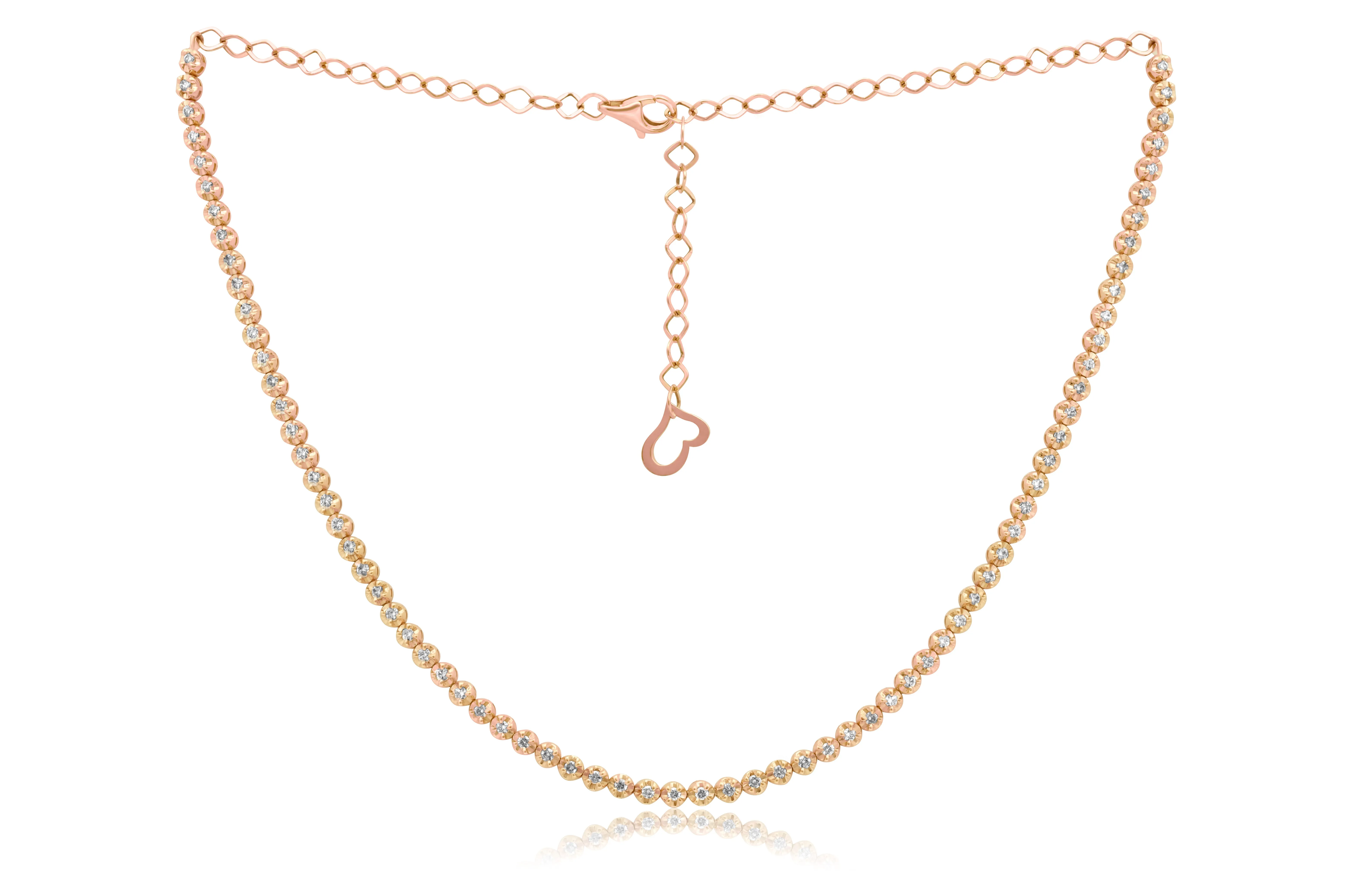 14 kt rose gold, 14"  diamond choker necklace featuring 1.03 cts tw round diamonds