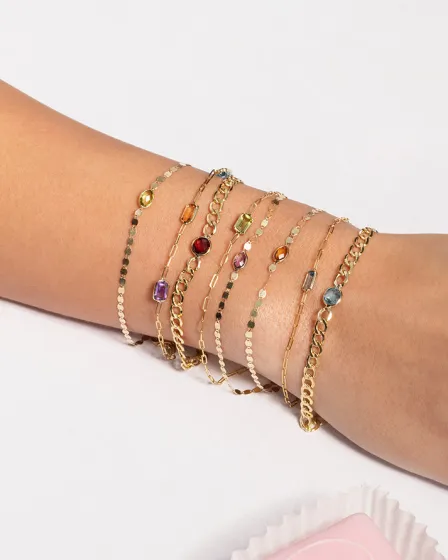 14k Gold Gemstone Paperclip Bracelets