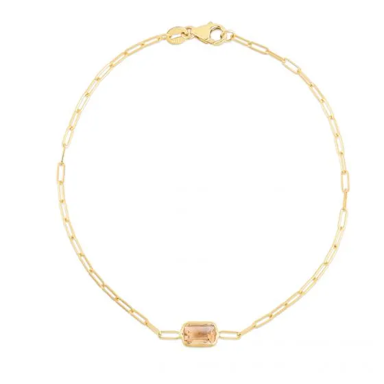 14k Gold Gemstone Paperclip Bracelets