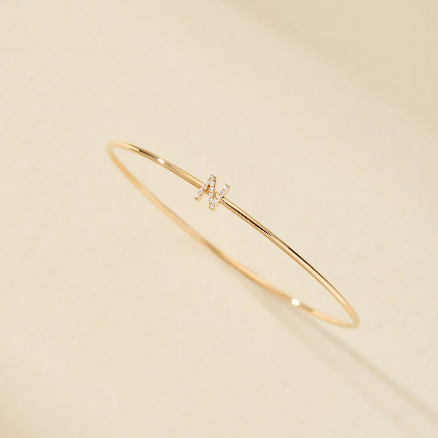 14k Gold Pavé Initial Bangle