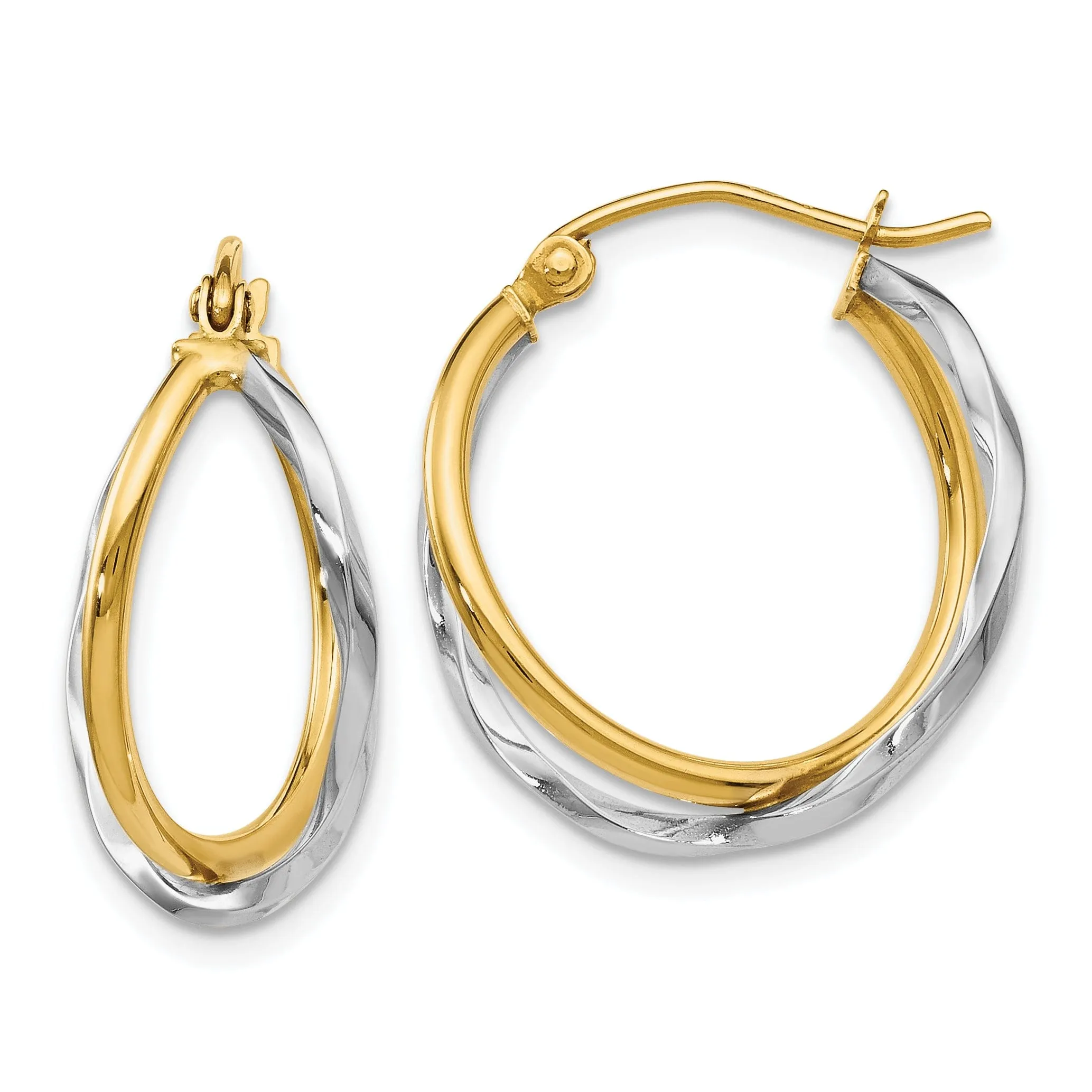 14k Two tone Twisted Hinged Earrings