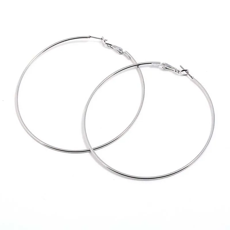 14K White Gold Plated All Drama Oversize Hoop Earrings in Four Sizes for Women