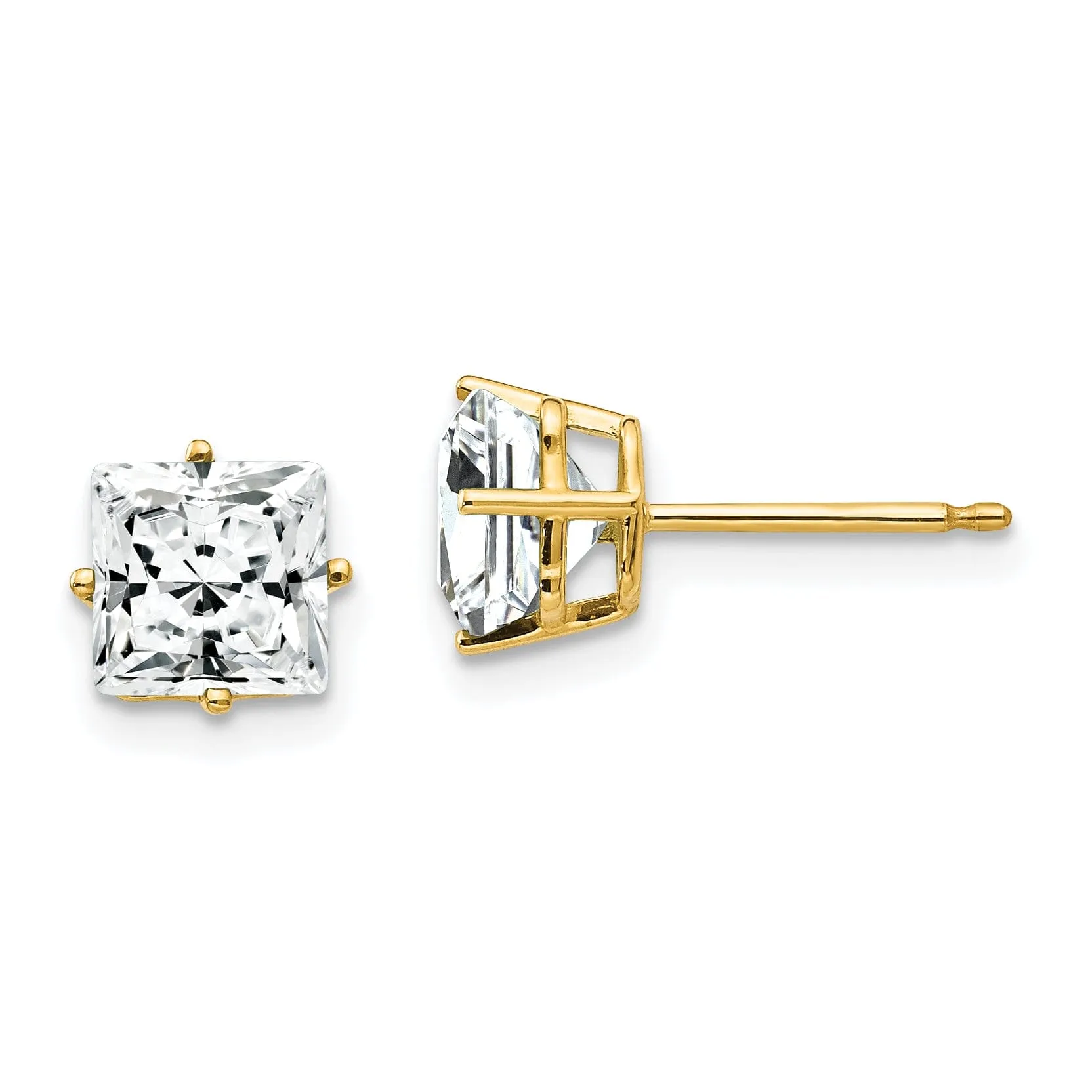 14k Yellow Gold 6MM Princess Cut C.Z Earrings