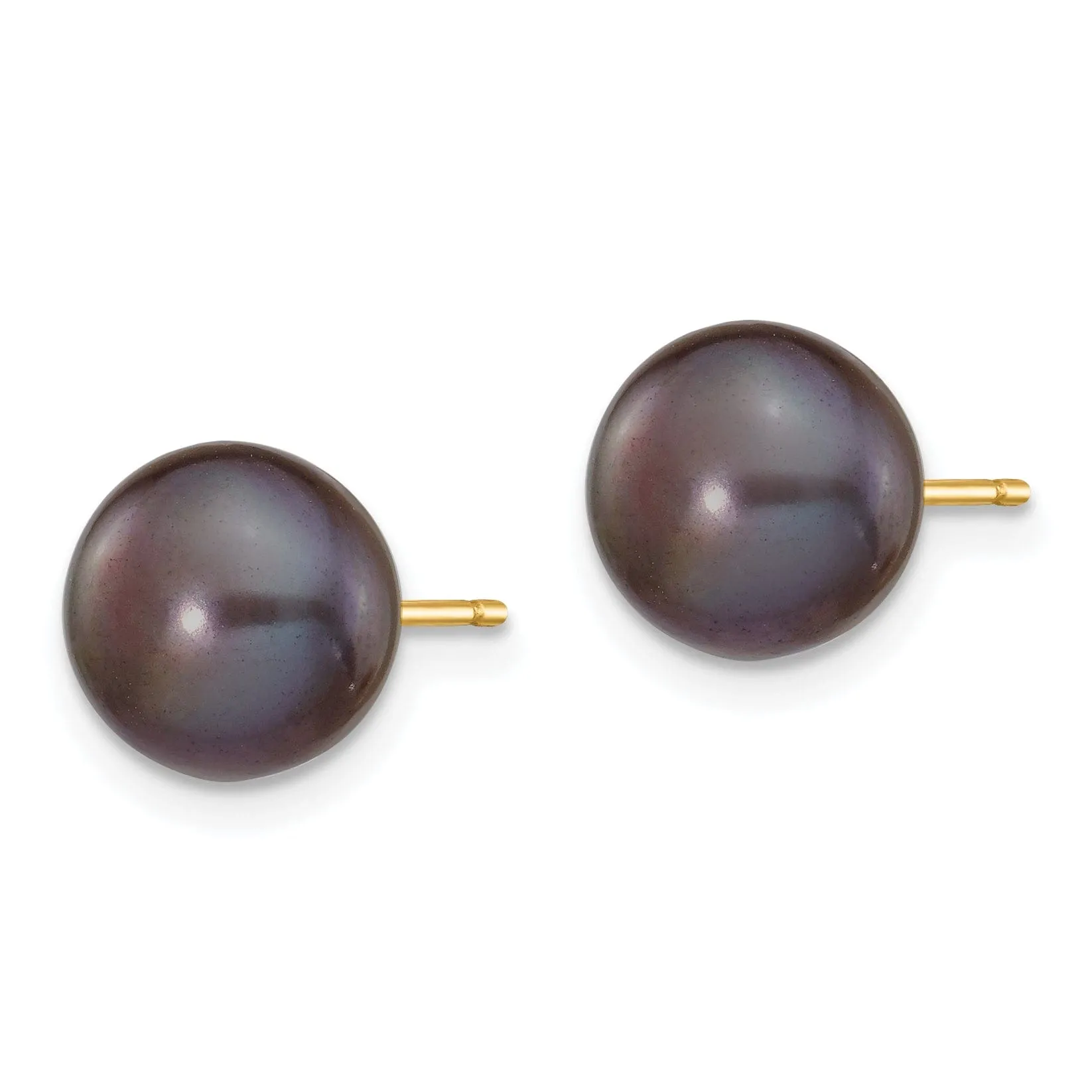 14k Yellow Gold Black Button Black Pearl Earrings