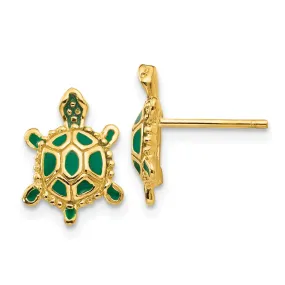 14k Yellow Gold Enameled Turtle Post Earrings