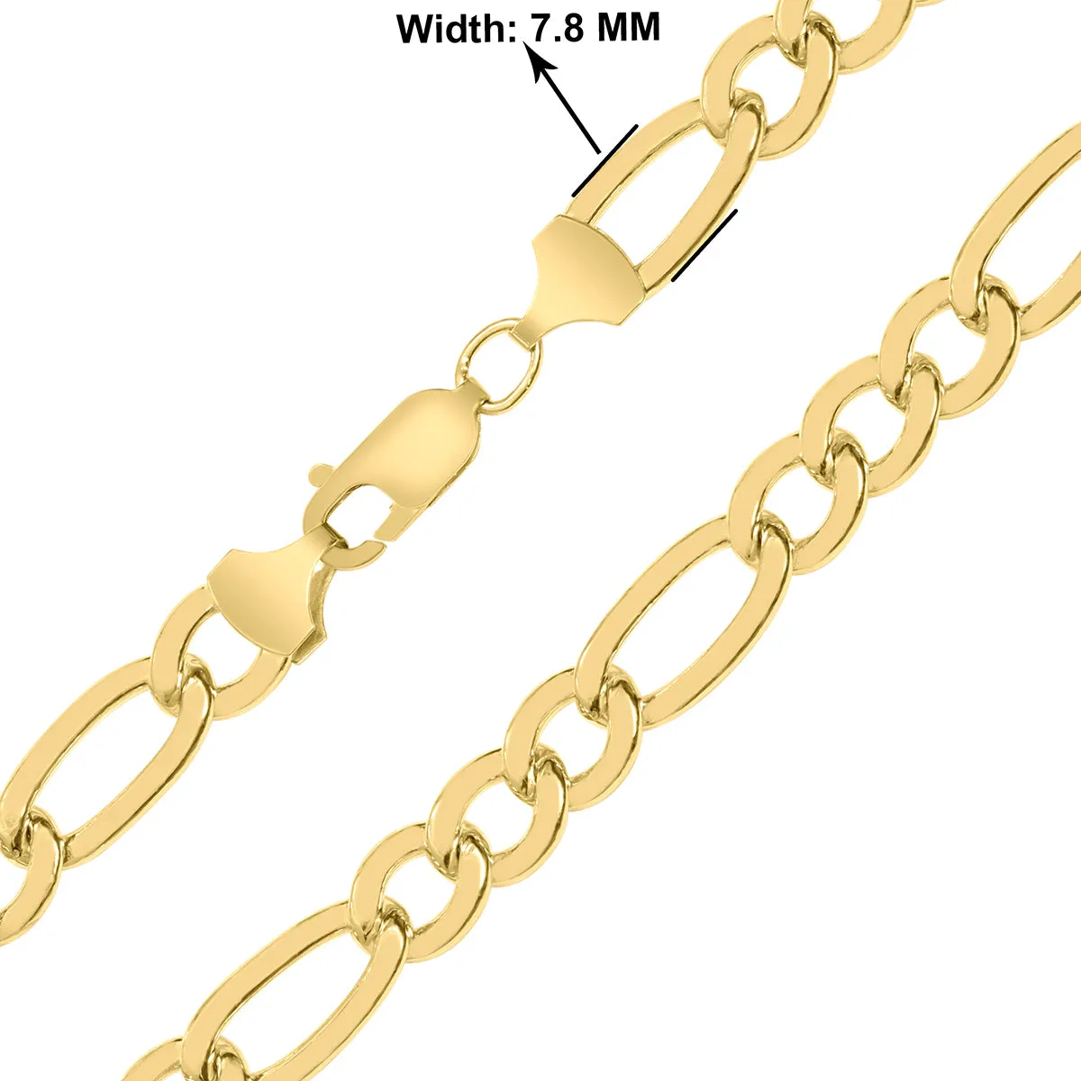 14K Yellow Gold Filled 7.8MM Figaro Bracelet with Lobster Clasp