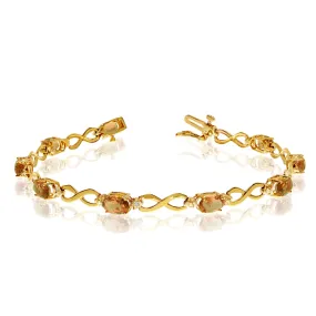 14K Yellow Gold Oval Citrine Stones And Diamonds Infinity Tennis Bracelet, 7"