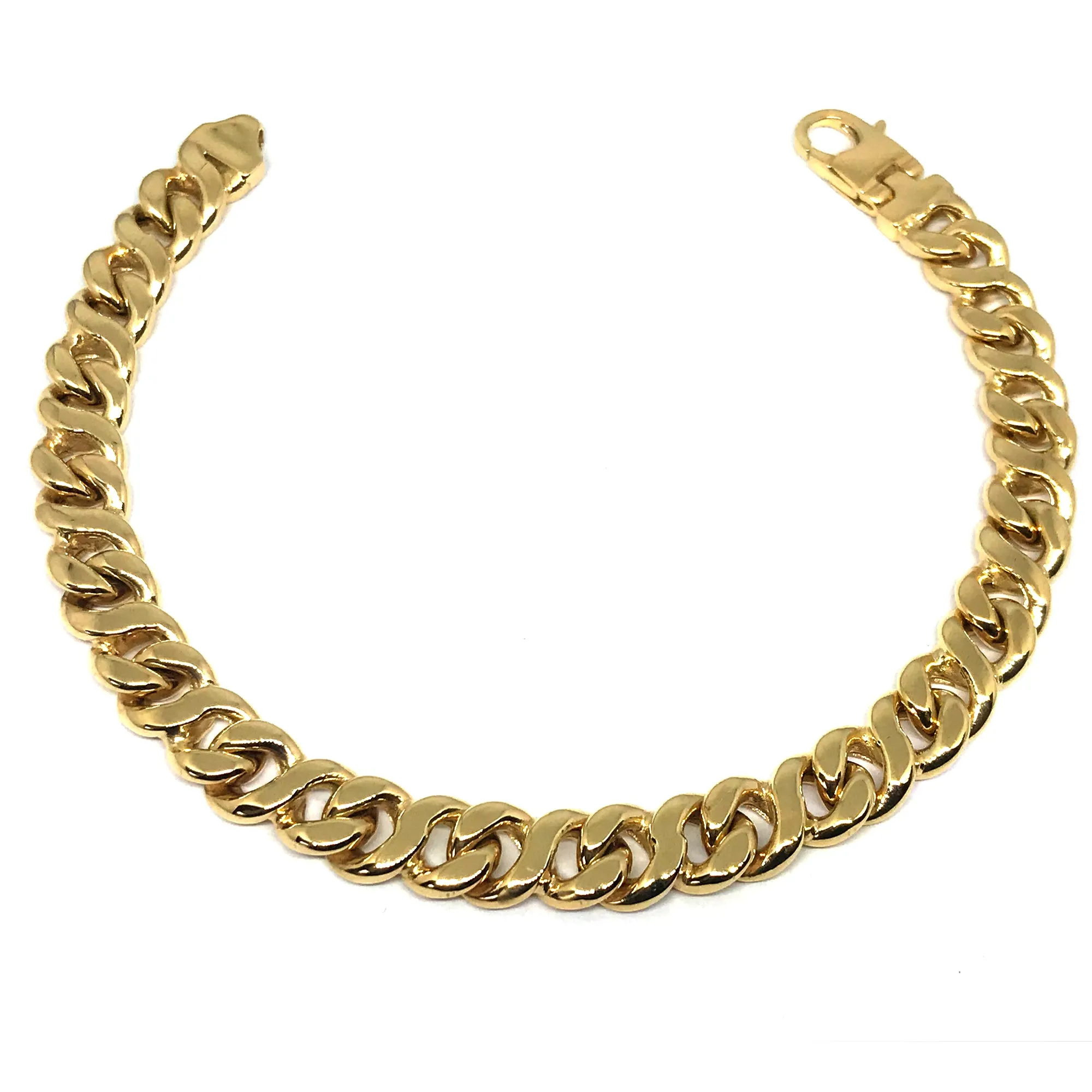 14k Yellow Gold Oval Curb Link Mens Bracelet, 8.5"