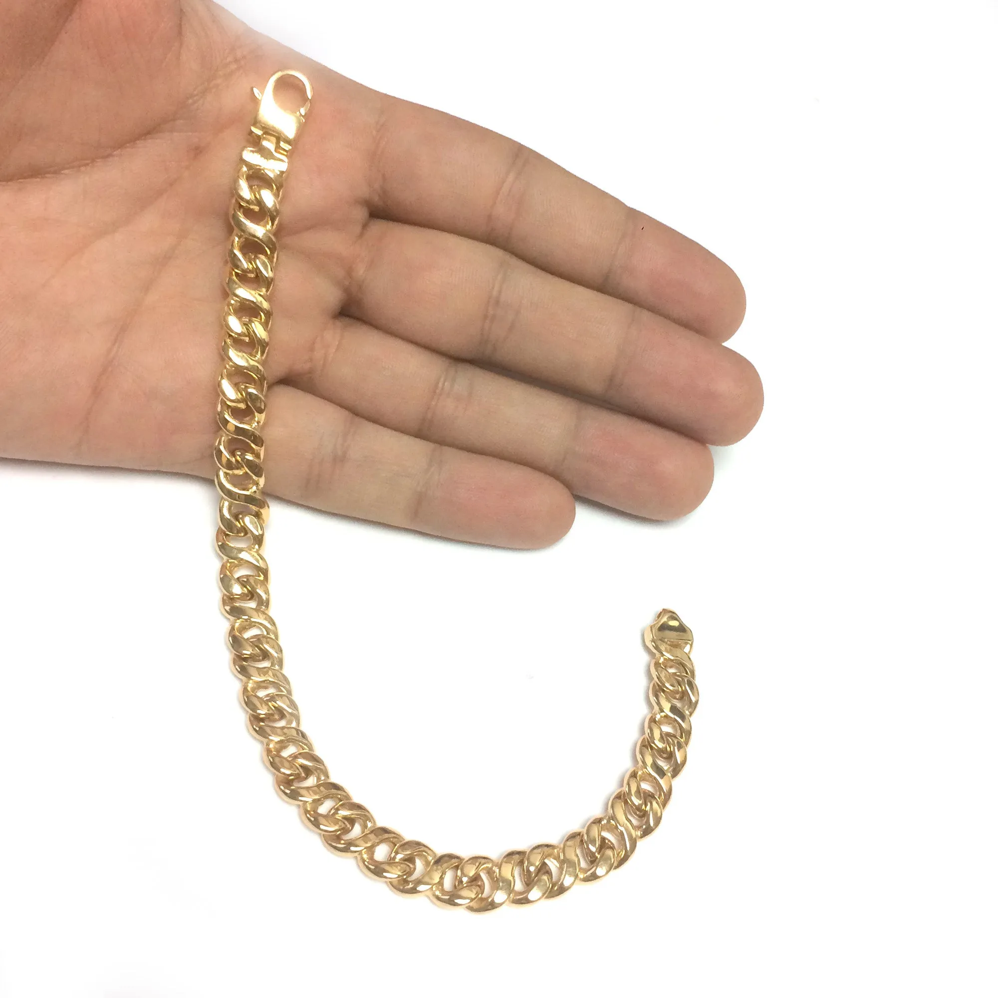 14k Yellow Gold Oval Curb Link Mens Bracelet, 8.5"