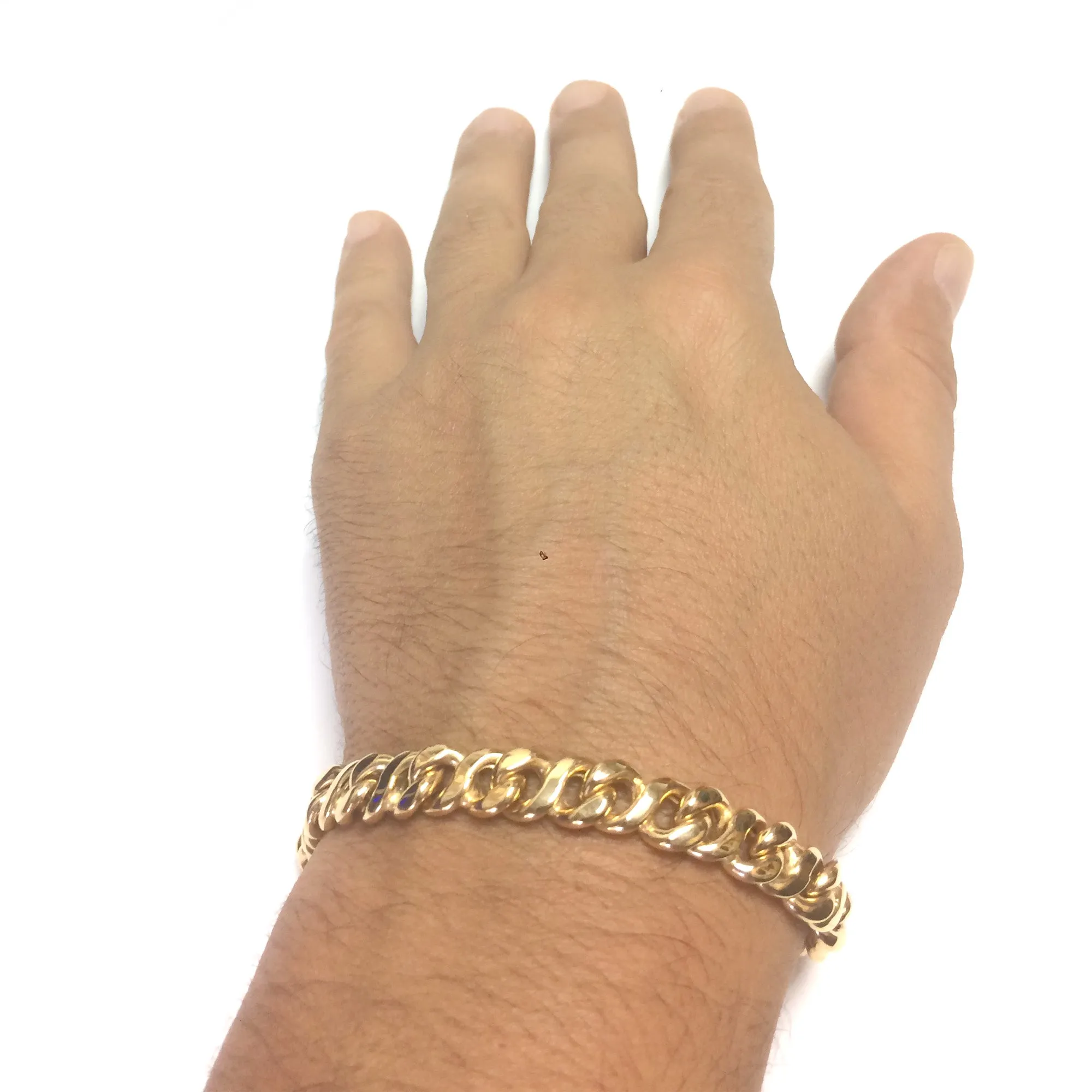 14k Yellow Gold Oval Curb Link Mens Bracelet, 8.5"