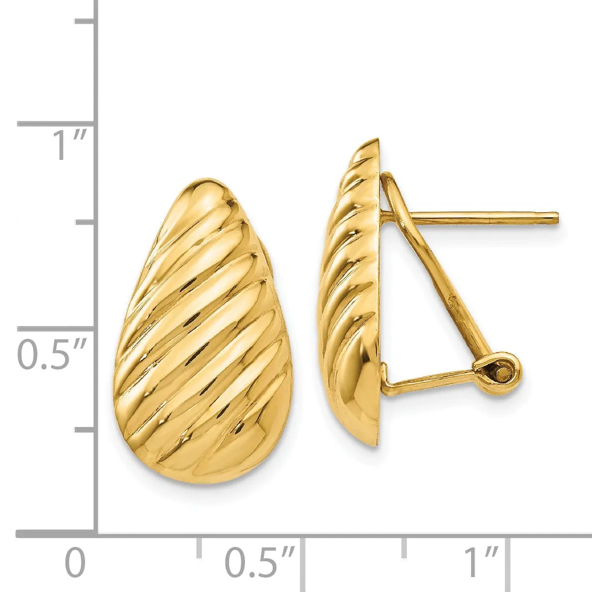 14k Yellow Gold Polished Diagonal Tear drop Omega Earrings