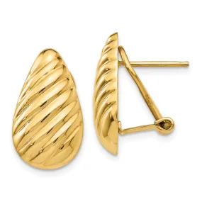 14k Yellow Gold Polished Diagonal Tear drop Omega Earrings