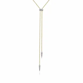 14K Yellow-White Gold Lariat Choker Necklace with Diamond Bar and Spikes - NK6123M45JJ