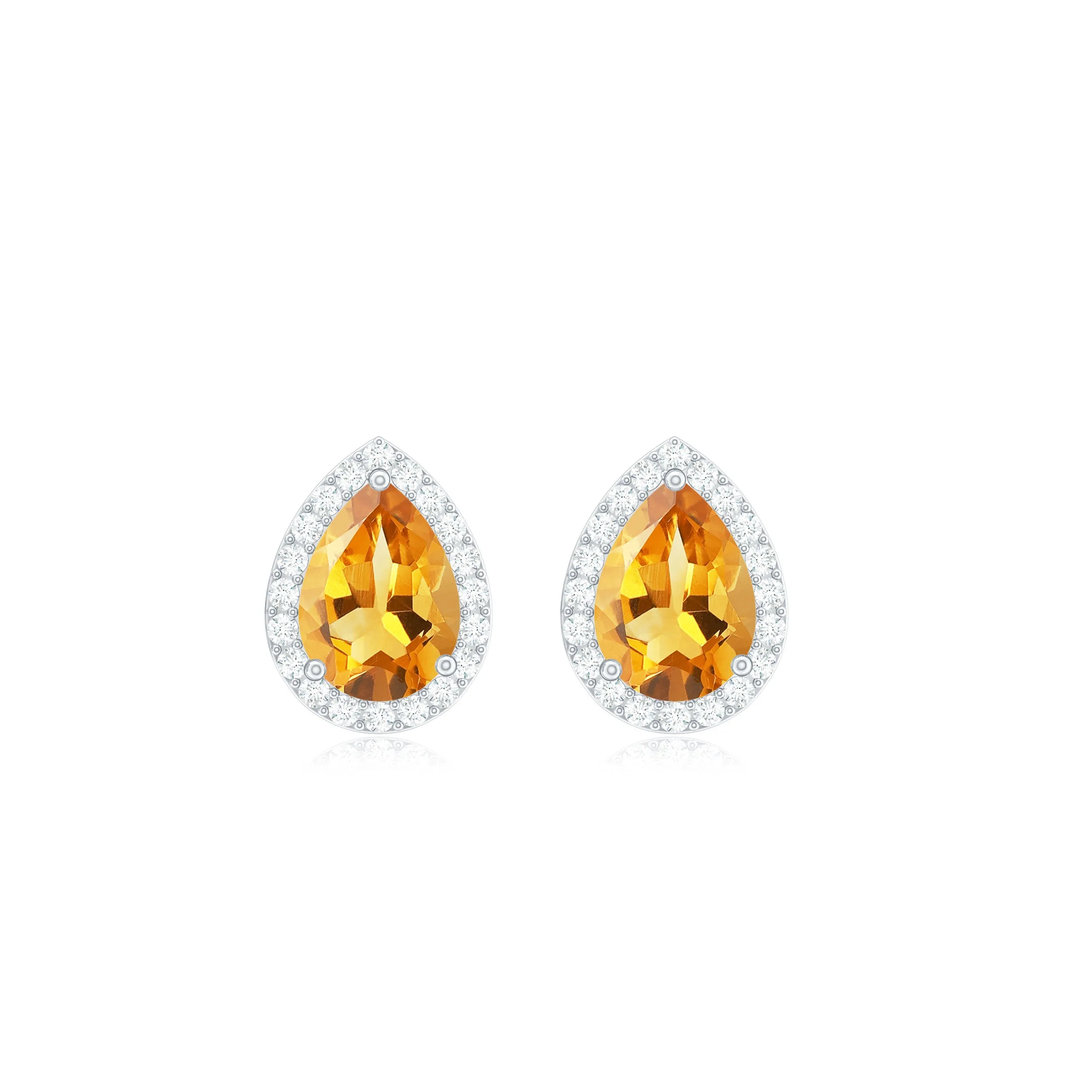 1.50 CT Classic Pear Cut Citrine and Diamond Stud Earrings