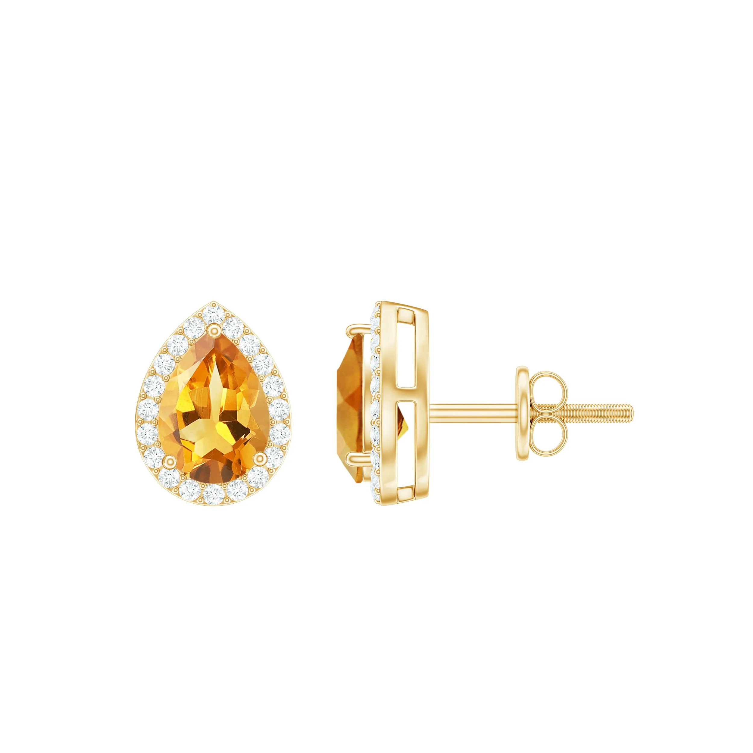 1.50 CT Classic Pear Cut Citrine and Diamond Stud Earrings