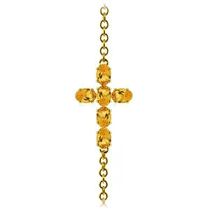 1.7 Carat 14K Solid Yellow Gold Cross Bracelet Natural Citrine