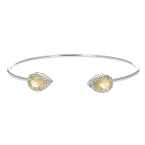 1.70 cttw Pear Cut 9x6MM Citrine and Diamond Cuff Bangle in Brass with Rhodium