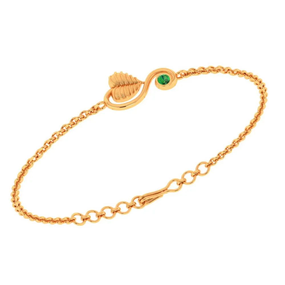 18k Gold Bracelet Leafy Kalka Style With Green Stone