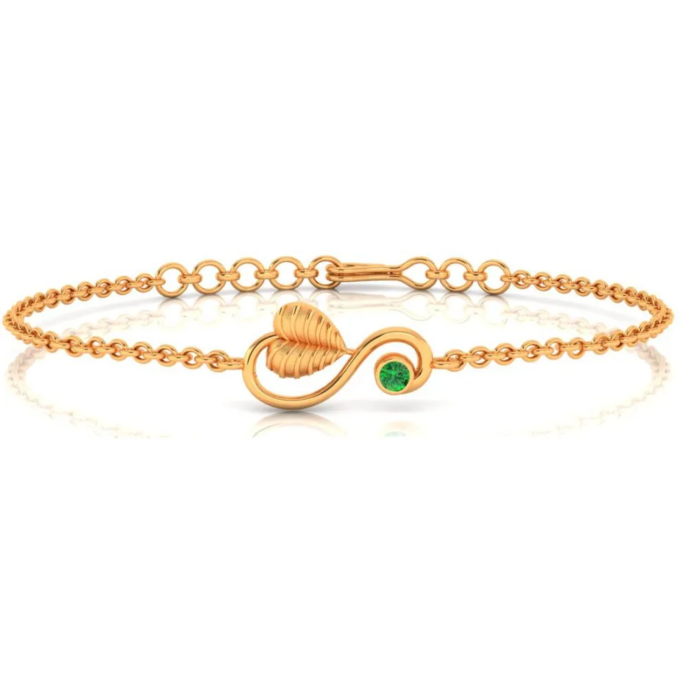 18k Gold Bracelet Leafy Kalka Style With Green Stone