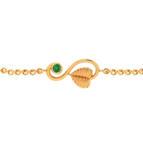 18k Gold Bracelet Leafy Kalka Style With Green Stone