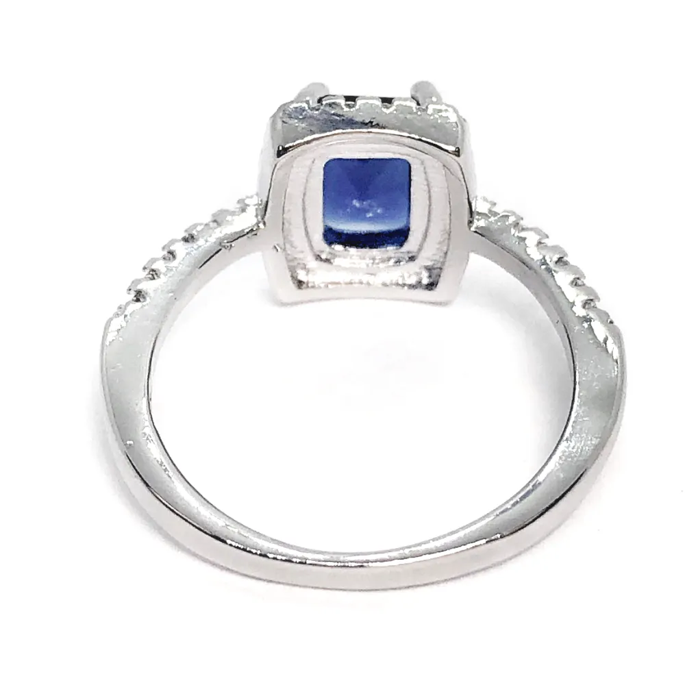 18K White Gold Bella Notte Radiant Emerald Cut 1.75Ct Sapphire Zirconia Halo Ring For Woman