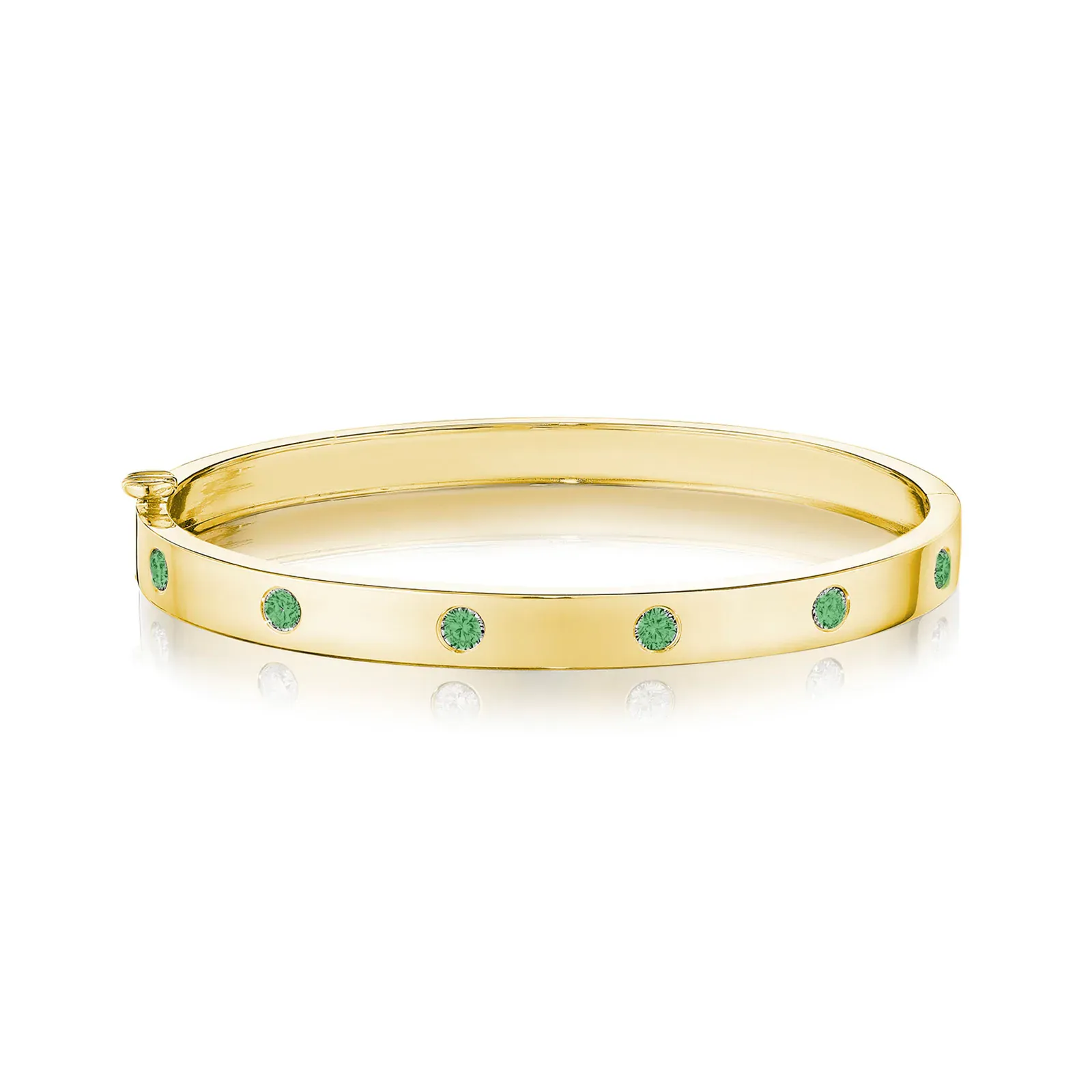 18k Yellow Gold Round Emerald Deco Bangle