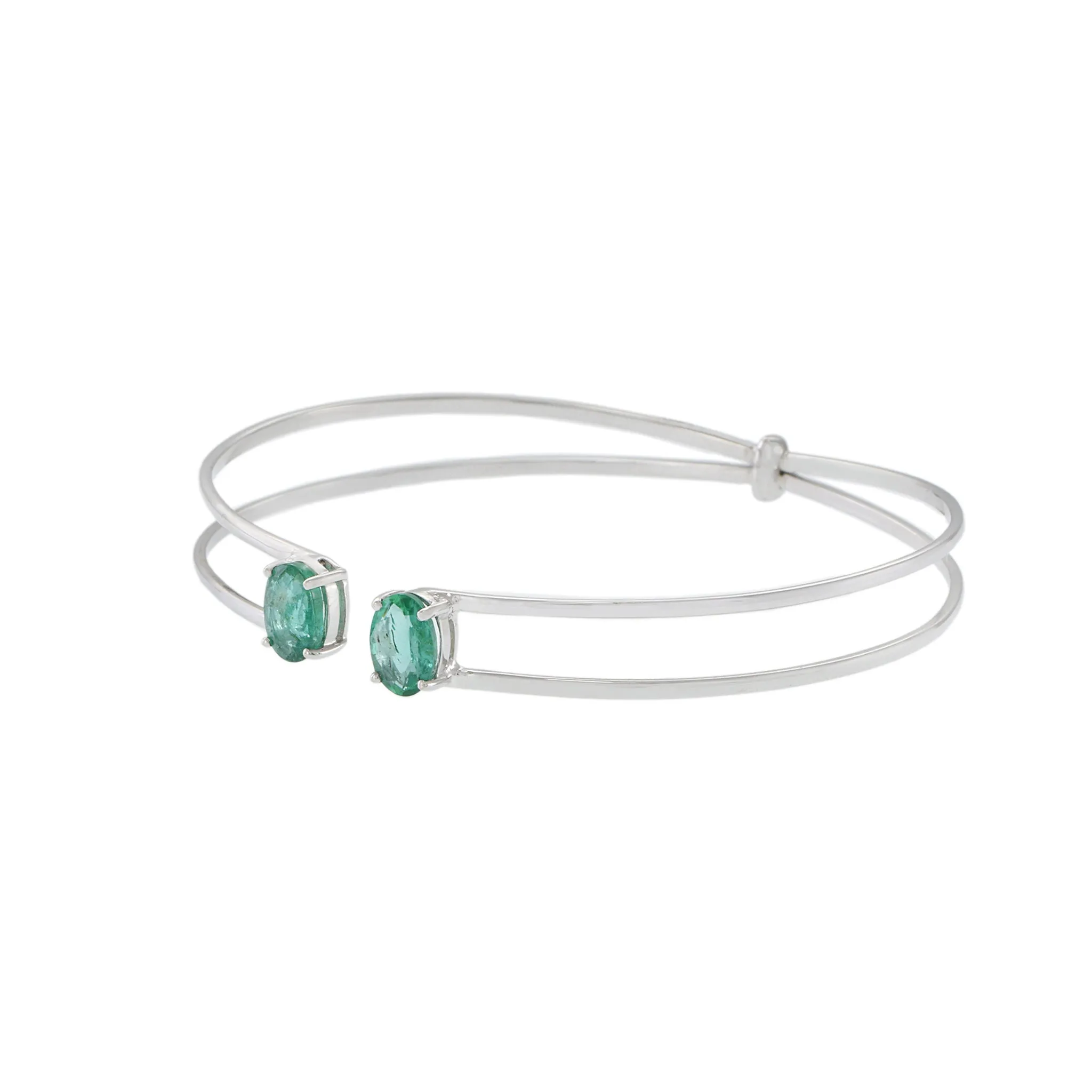 18KT White Gold Emerald Cuff Bangle