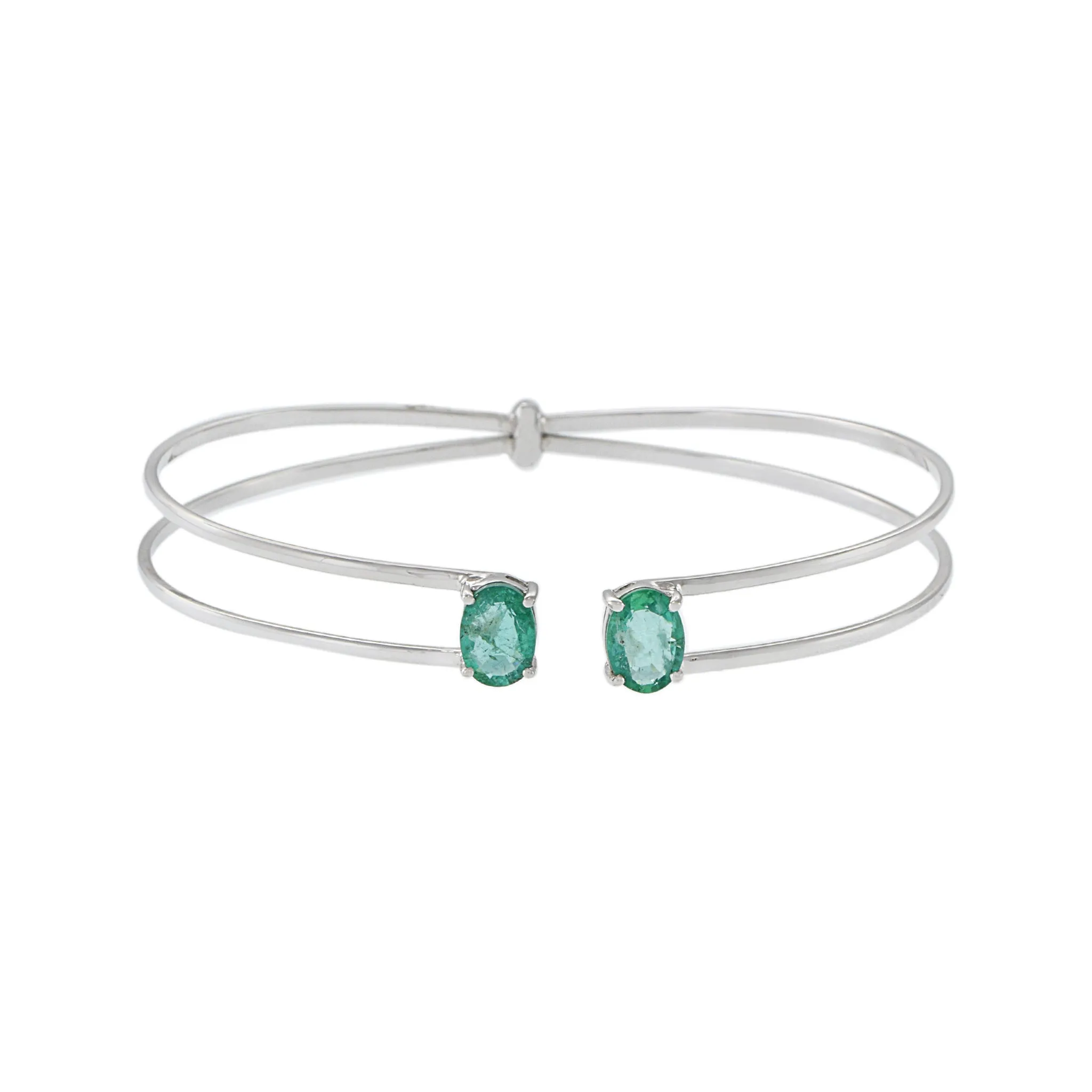 18KT White Gold Emerald Cuff Bangle