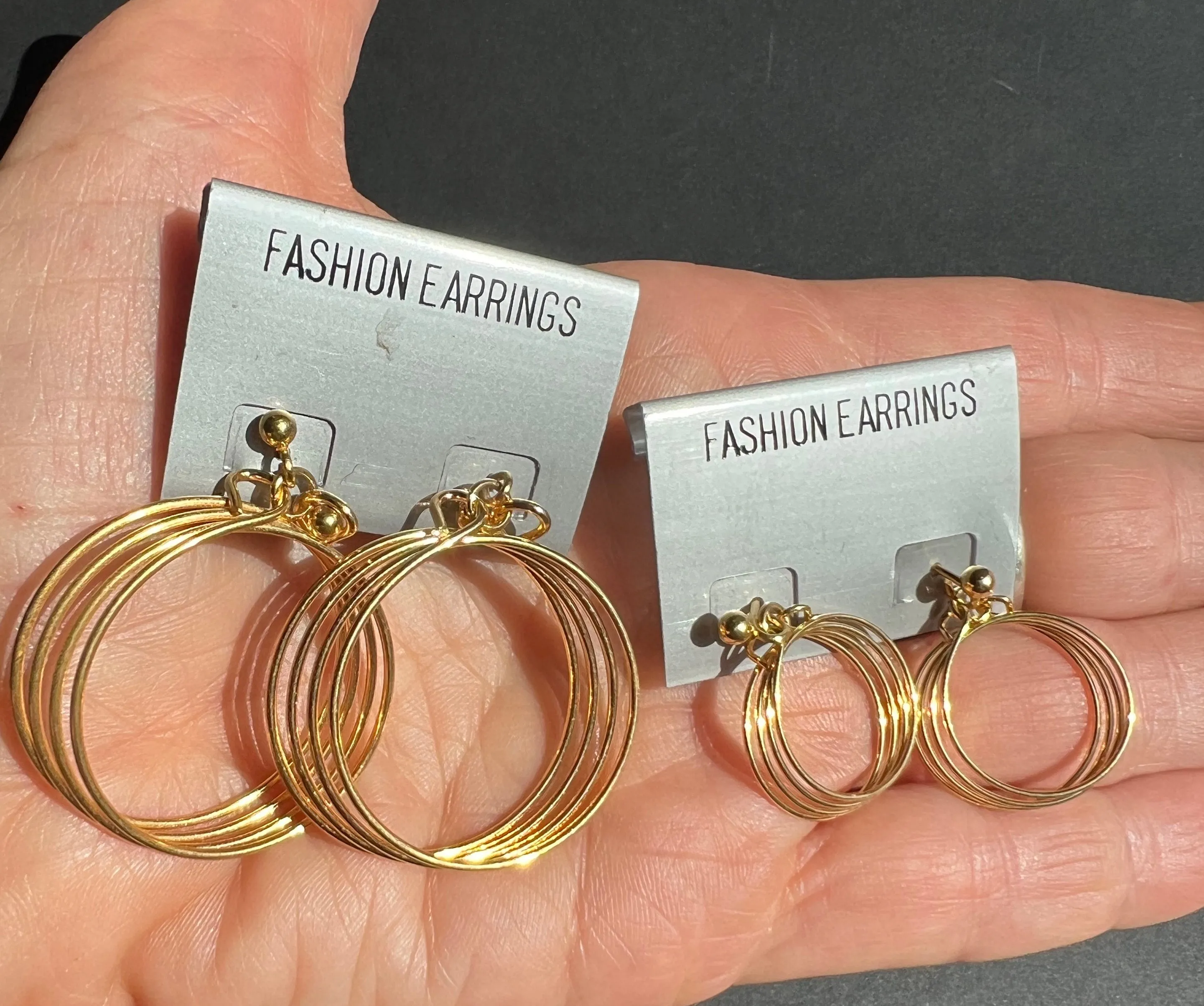 1980s Multi Hoop Earrings - 3.5cm, 2.2cm, 1.5cm wide.