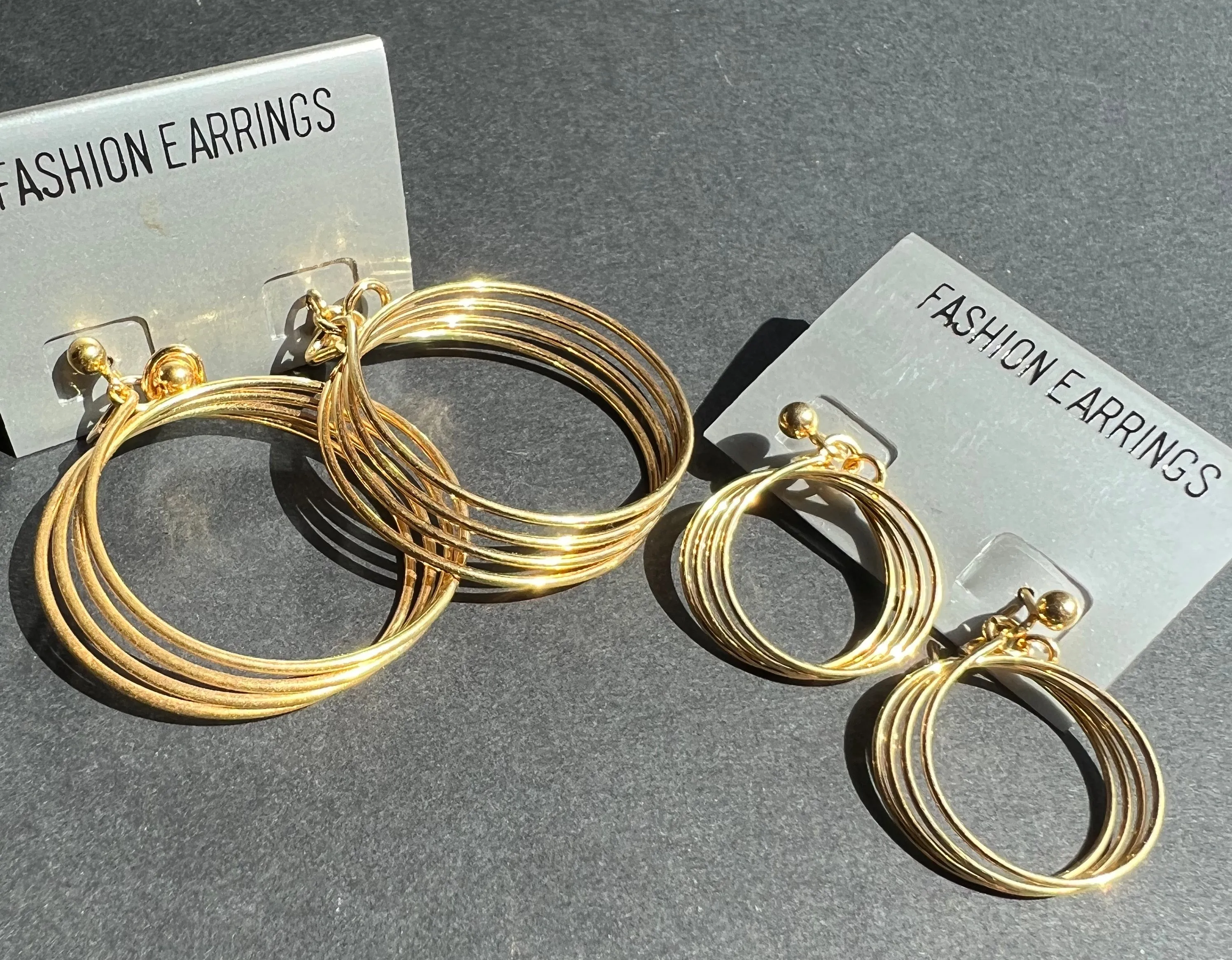 1980s Multi Hoop Earrings - 3.5cm, 2.2cm, 1.5cm wide.