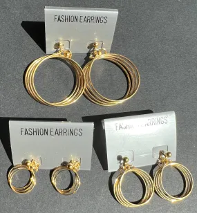 1980s Multi Hoop Earrings - 3.5cm, 2.2cm, 1.5cm wide.