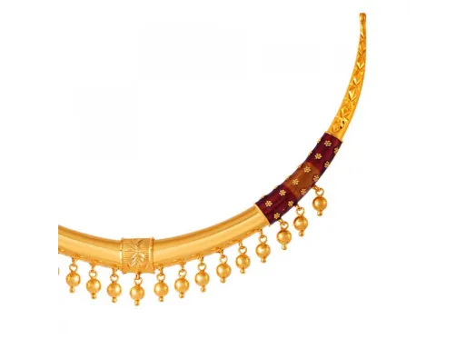 22k Gold Choker Necklace With Small Hanging Beads And Maroon Detailing