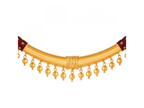 22k Gold Choker Necklace With Small Hanging Beads And Maroon Detailing