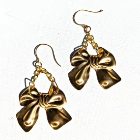 24k Gold Plated Brass Bow Pressing Earrings 3 inch Long USA Made by Sugar Gay Isber unisex adult