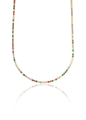 2mm Tennis Necklace Choker With Multicolor Round Clear Cubic Zirconia Stones (G209)