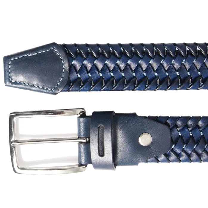 34 mm Leather Elastic Weave Belt Blue