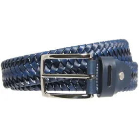 34 mm Leather Elastic Weave Belt Blue