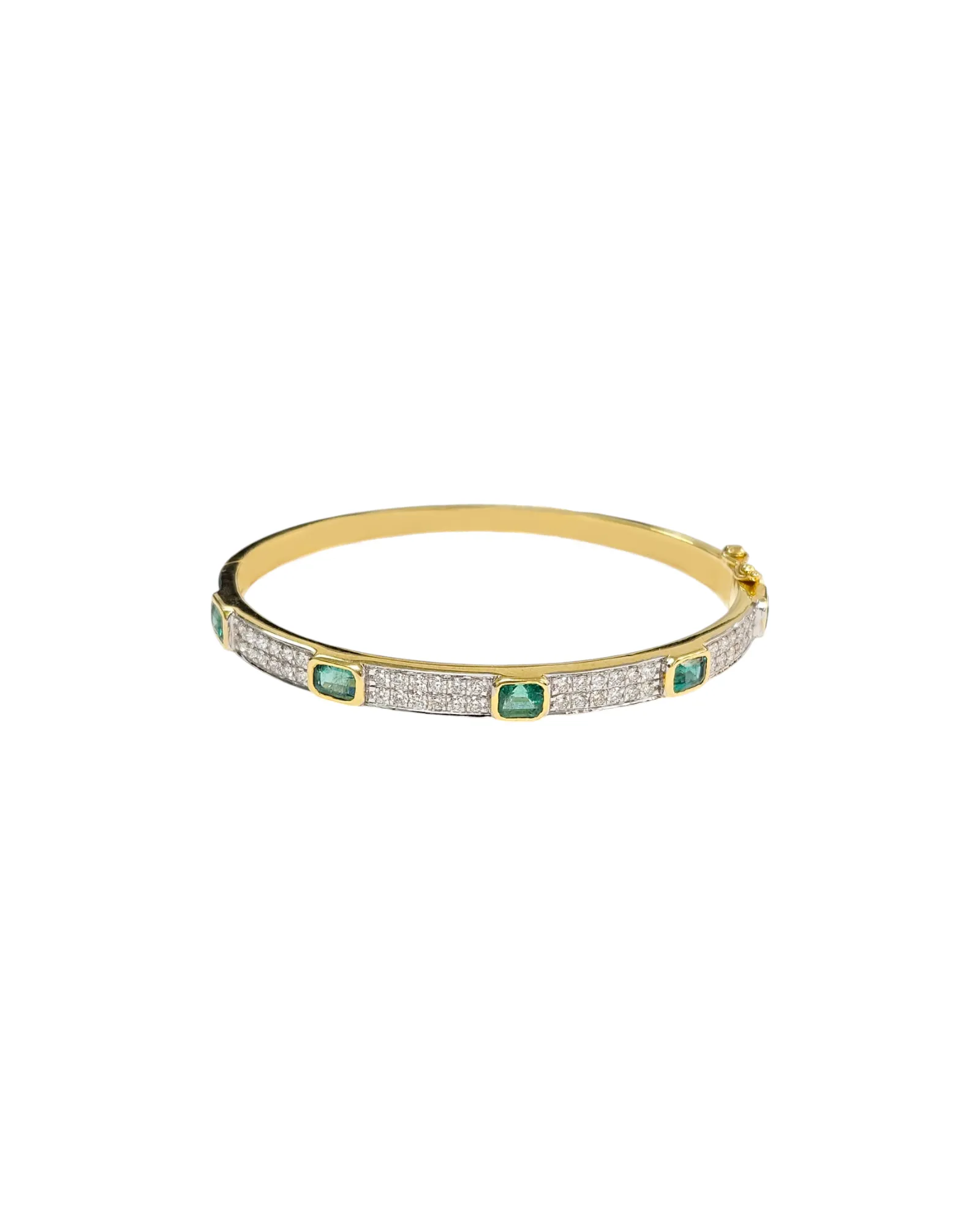 3.88ct Diamond Emerald 14K Gold Bangle Bracelet