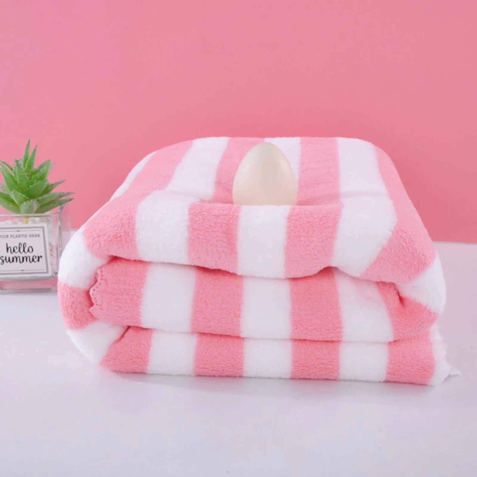 3in1 wide stripe coral velvet microfiber bath towel with a gift box