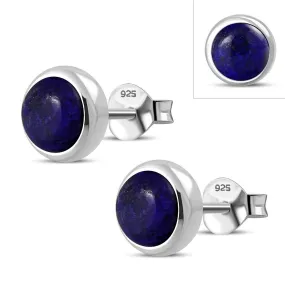 6.50mm | Lapis Lazuli Blue Stone Round Silver Stud Earrings