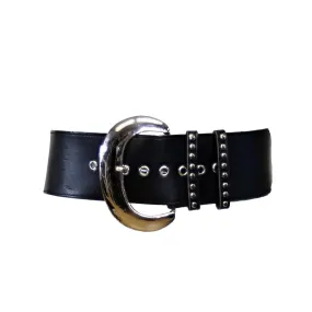 7.2cm Very Wide PU Belt with Large Silver Buckle & Studded Loop Holes