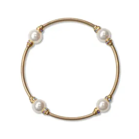 8mm Crystal White Pearl Blessing Bracelet - Gold Links