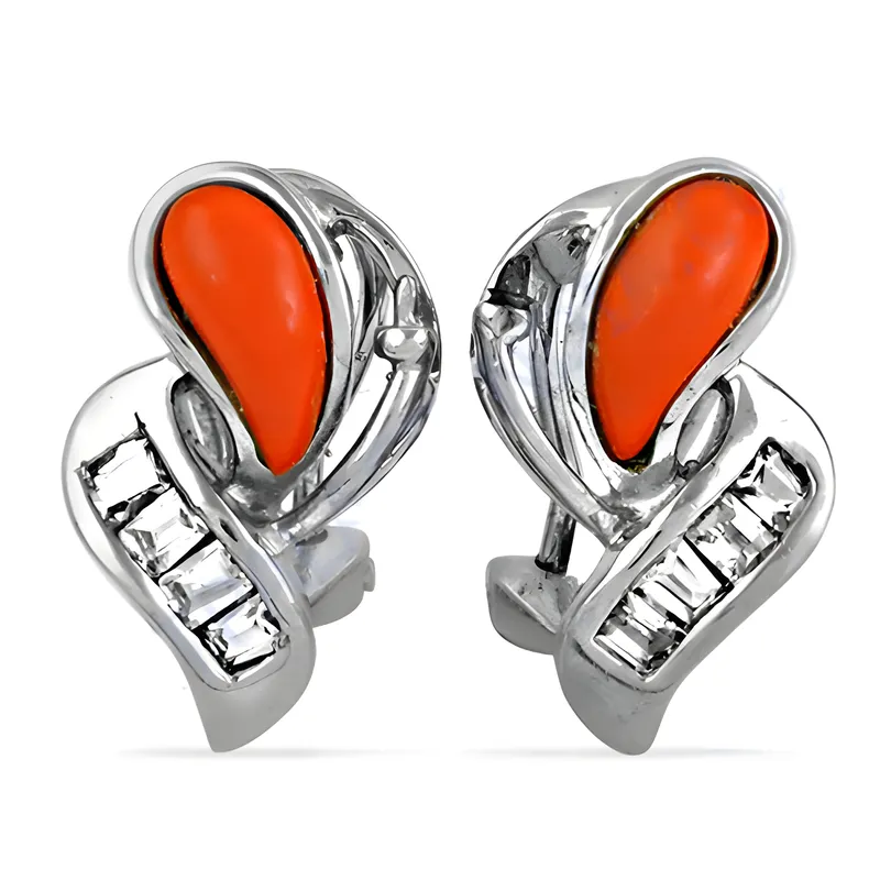 925 Silver Coral Cubic Zirconia Gemstone Earrings - Attractive CZ Silver Earrings