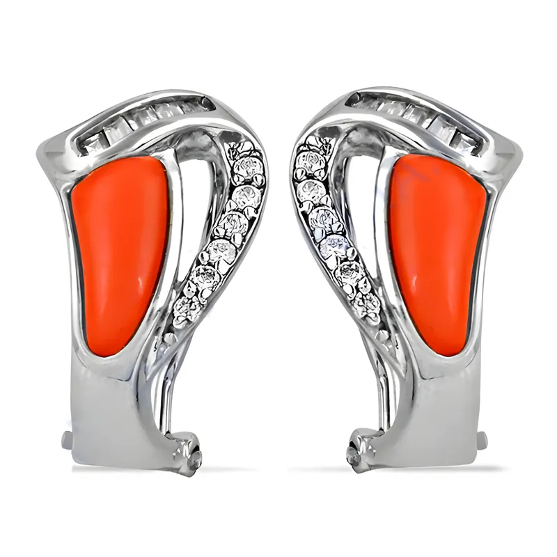 925 Silver Coral Cubic Zirconia Gemstone Party Wear Earrings