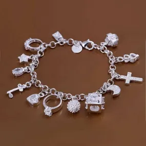 925 Silver Fashion Thirteen Hanging Bracelet – Silver-Plated Charm Bracelet